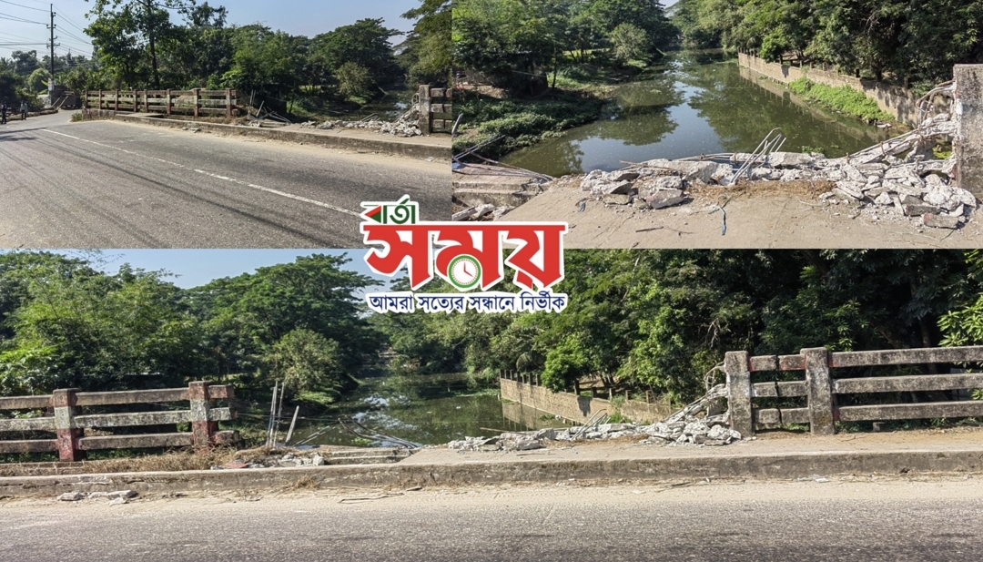 চন্দ্রগঞ্জ সাদারঘরে রাতের অন্ধকারে ব্রিজের রেলিং ভেঙে উধাও দুর্ঘটনার শঙ্কায় জনমনে তীব্র ক্ষোভ